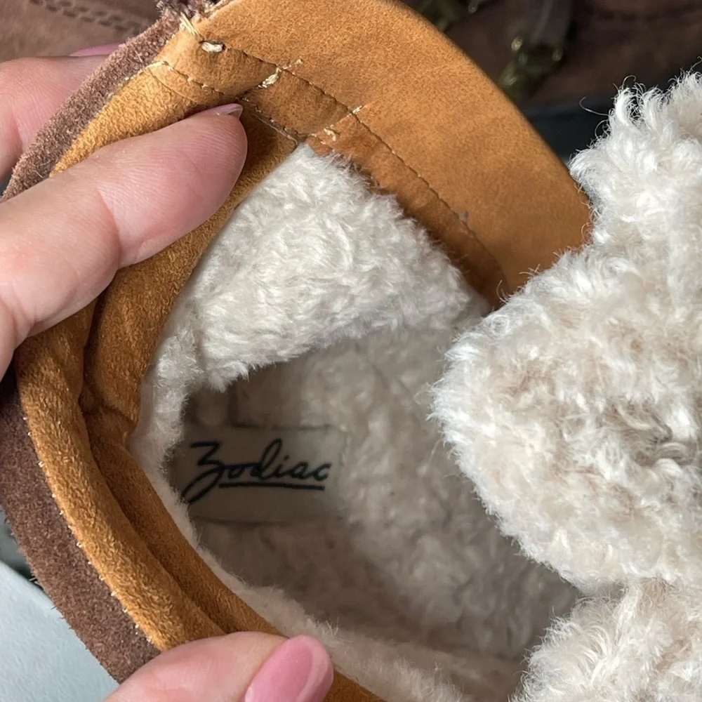 Zodiac Pierson Brown Suede Wedge Ankle Boots Faux Fur Lined | Women’s 9